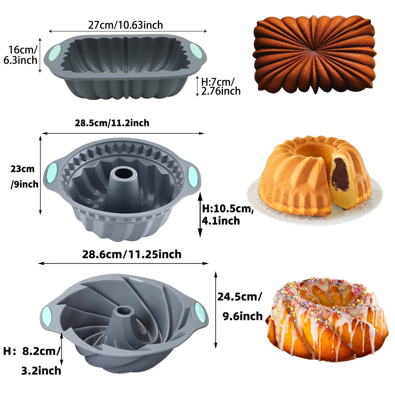 2 or 3pcs High-Fashion Viral Cake Mold Set | 3D Patterned Heat-Resistant Silicone Handles, Dual-Use for Steaming and Baking, Perfect for Puddings, Jellies, and Cakes, Compatible with Ovens/Steamers/Refrigerators
