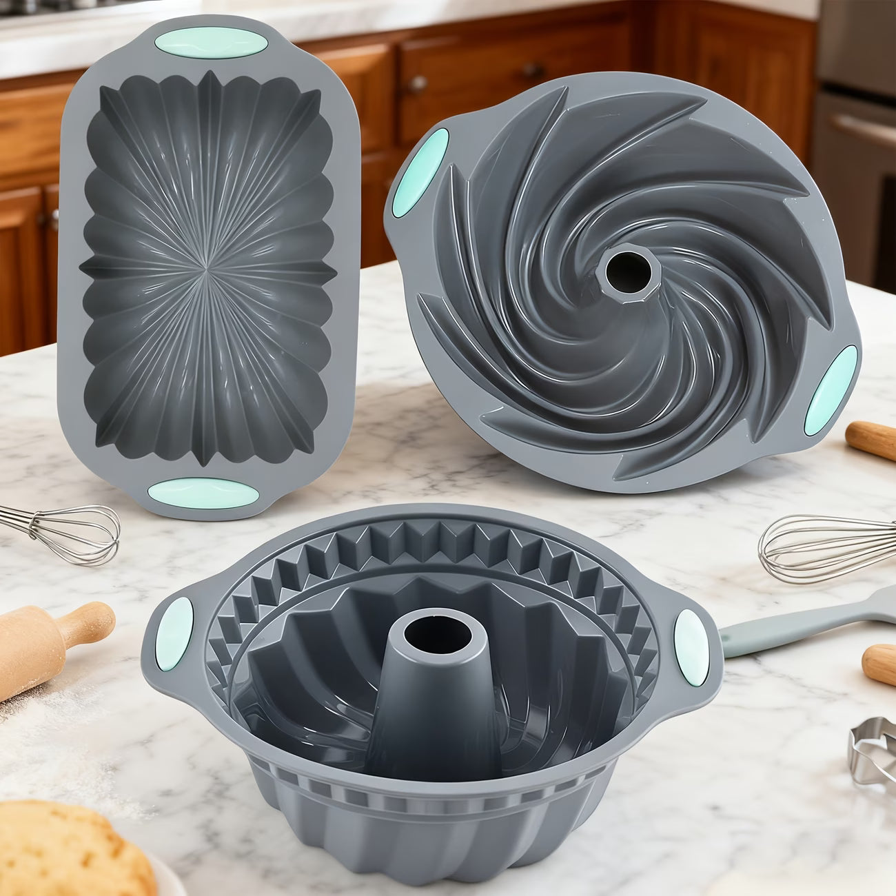 2 or 3pcs High-Fashion Viral Cake Mold Set | 3D Patterned Heat-Resistant Silicone Handles, Dual-Use for Steaming and Baking, Perfect for Puddings, Jellies, and Cakes, Compatible with Ovens/Steamers/Refrigerators