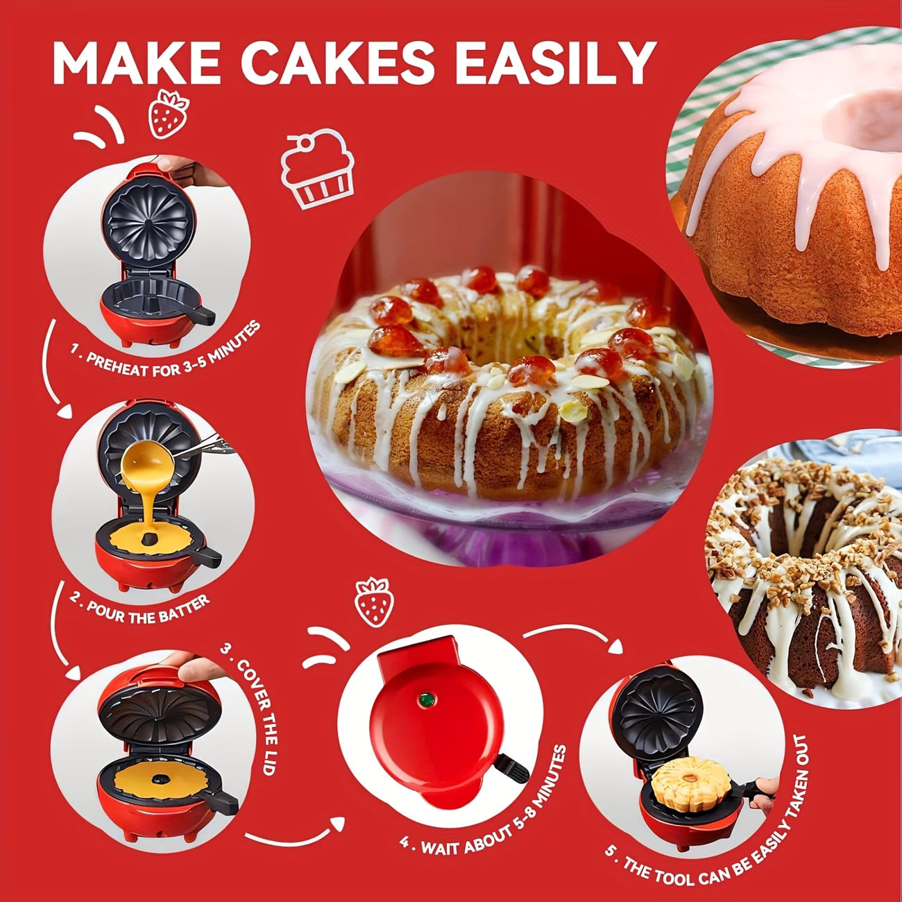 2026 New Home Mini Baking Machine, Cake Maker, Multi-Function Cake Maker, Breakfast Cooker Even Baking Surface, Fast Heating, Safe Non-stick Inner Pot Cook Breakfast, Cakes, Bread Essential for Every Household, Perfect New Year Gift
