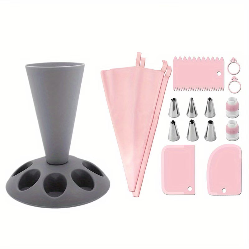 A Set of 17 Multi-Head Piping Bag Holders, Convenient for Filling Frosting Piping Bags, Can Hold Nozzle Decorating Tips, Baking Accessory Stands, Including Various Nozzle Shapes, Suitable for Professional And Home Baking, Ideal Baking Supplies