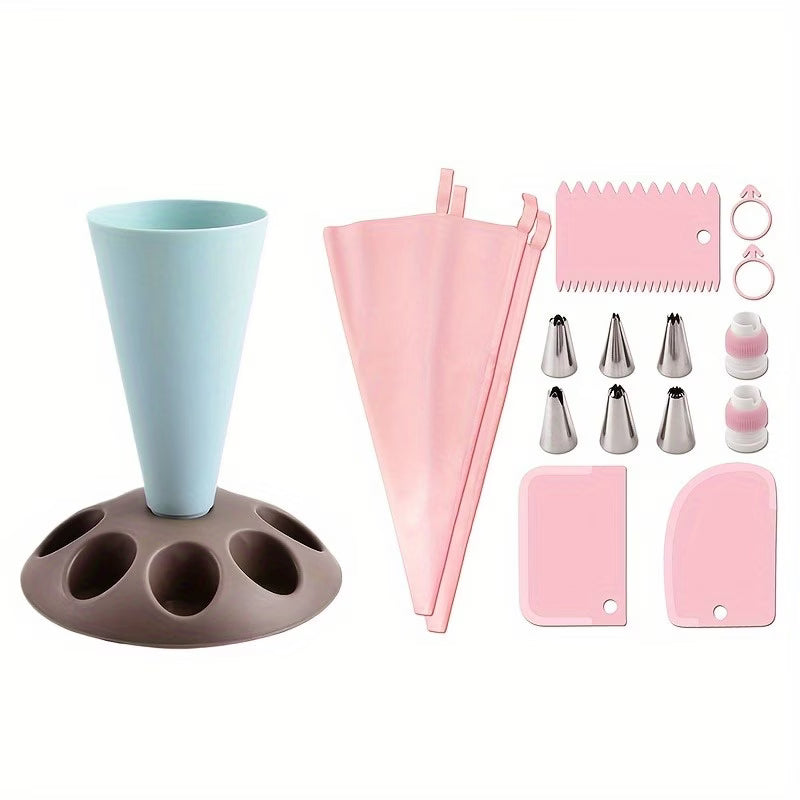 A Set of 17 Multi-Head Piping Bag Holders, Convenient for Filling Frosting Piping Bags, Can Hold Nozzle Decorating Tips, Baking Accessory Stands, Including Various Nozzle Shapes, Suitable for Professional And Home Baking, Ideal Baking Supplies