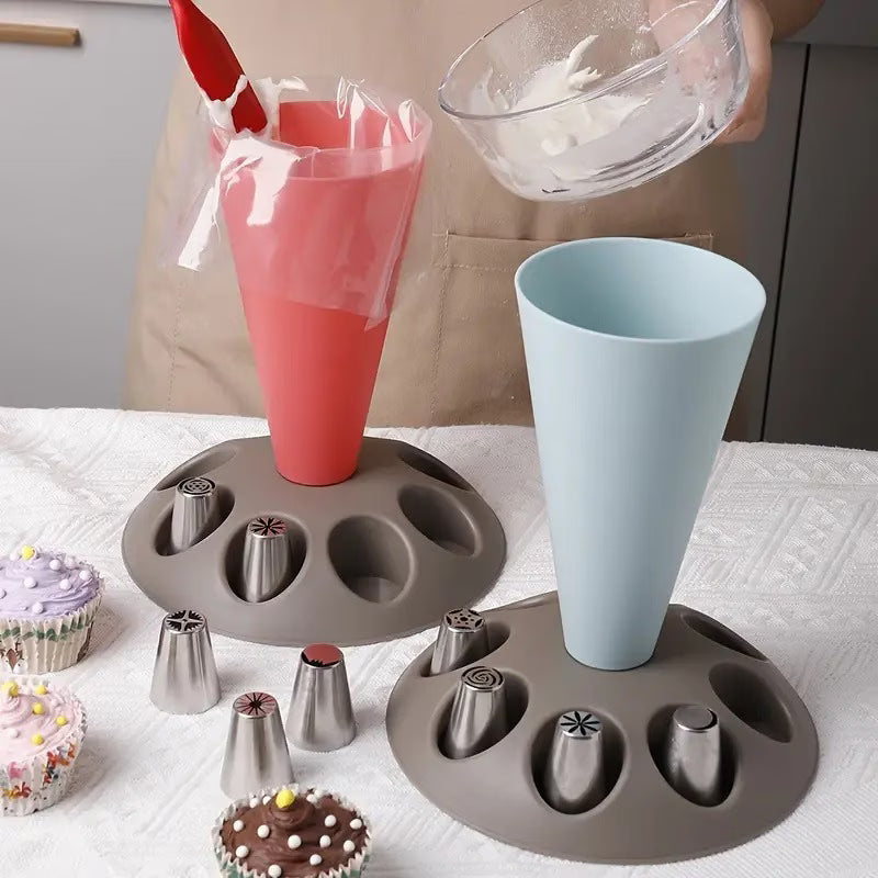 A Set of 17 Multi-Head Piping Bag Holders, Convenient for Filling Frosting Piping Bags, Can Hold Nozzle Decorating Tips, Baking Accessory Stands, Including Various Nozzle Shapes, Suitable for Professional And Home Baking, Ideal Baking Supplies