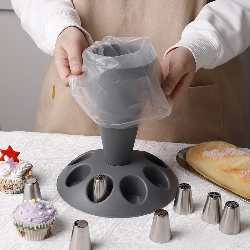 A Set of 17 Multi-Head Piping Bag Holders, Convenient for Filling Frosting Piping Bags, Can Hold Nozzle Decorating Tips, Baking Accessory Stands, Including Various Nozzle Shapes, Suitable for Professional And Home Baking, Ideal Baking Supplies