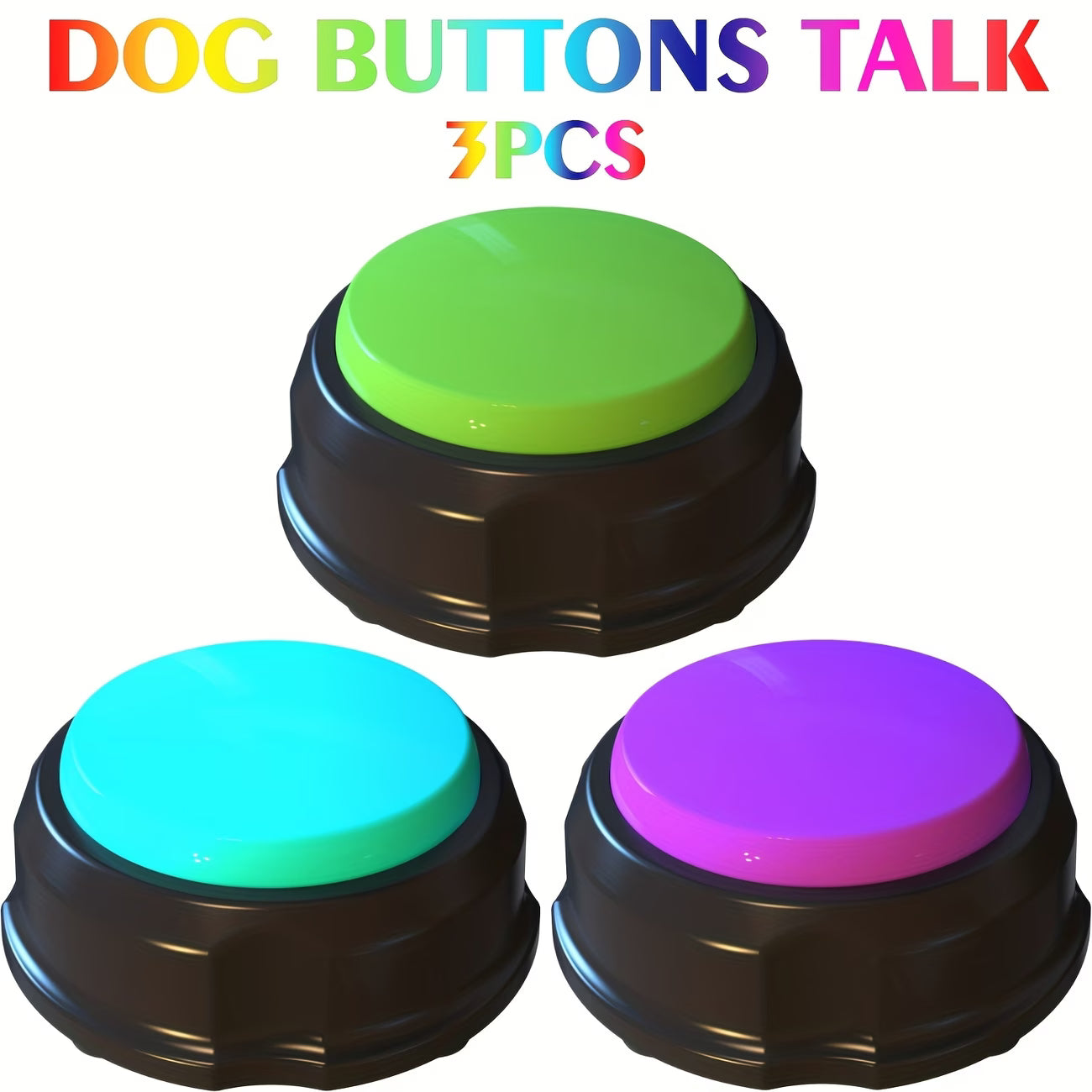 3 Color Voice Recording Button, Dog Buttons for Communication Pet Training Buzzer, 30 Second Record & Playback, Funny Gift for Study Office Home - 3 Color Packs