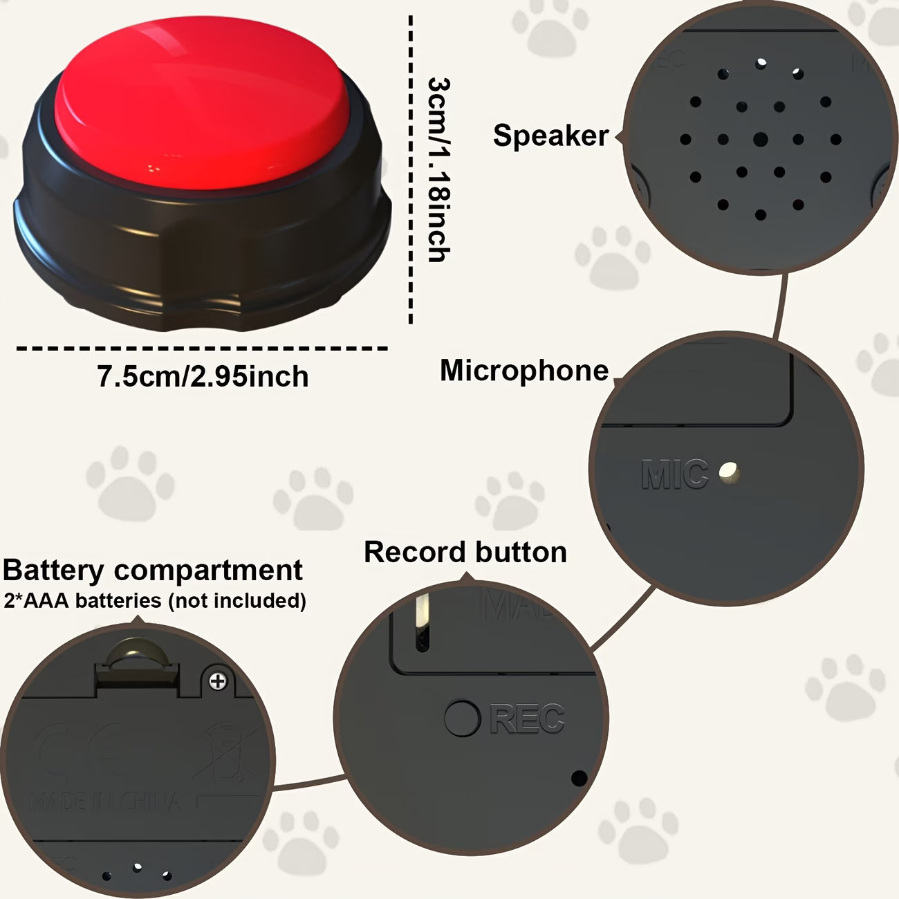 3 Color Voice Recording Button, Dog Buttons for Communication Pet Training Buzzer, 30 Second Record & Playback, Funny Gift for Study Office Home - 3 Color Packs